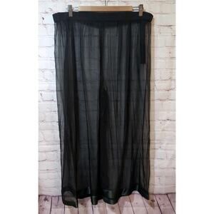 Vintage Valentino Boutique Sheer Black Wide Leg Silk Pants Green Satin Trim 70s